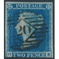 GREAT BRITAIN - 1849 2d blue QV, imperf., plate 4, check letters OE, used – SG # 14