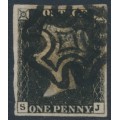 GREAT BRITAIN - 1840 1d intense black QV, plate 6, SJ, used – SG # 1 (AS40)