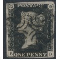 GREAT BRITAIN - 1840 1d black QV, plate 8, BB, used – SG # 2 (AS49)