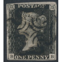 GREAT BRITAIN - 1840 1d black QV, plate 8, BB, used – SG # 2 (AS49)