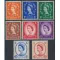 GREAT BRITAIN - 1959 QEII set of 8 with phosphor & graphite lines, MNH – SG # 599-609