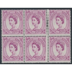 GREAT BRITAIN - 1958 6d claret QEII Wilding, pre-printing paper fold, MNH – SG # 579