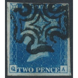 GREAT BRITAIN - 1840 2d blue QV, plate 2, QA, used – SG # 5 (DS8d) GREAT BRITAIN - 1840 2d blue QV, plate 2, QA, used – SG # 5 (DS8d)