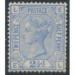GREAT BRITAIN - 1881 2½d blue QV, crown watermark, plate 23, MH – SG # 157 GREAT BRITAIN - 1881 2½d blue QV, crown watermark, plate 23, MH – SG # 157