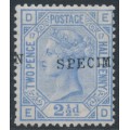 GREAT BRITAIN - 1880 2½d blue QV, Orb watermark, plate 17, o/p SPECIMEN, MNG – SG # 142s GREAT BRITAIN - 1880 2½d blue QV, Orb watermark, plate 17, o/p SPECIMEN, MNG – SG # 142s