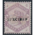 GREAT BRITAIN - 1883 3d lilac QV, Crown watermark, o/p SPECIMEN, MNG – SG # 191s GREAT BRITAIN - 1883 3d lilac QV, Crown watermark, o/p SPECIMEN, MNG – SG # 191s