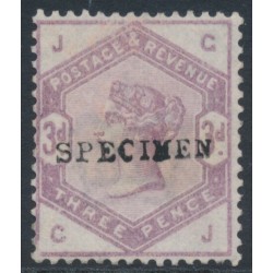 GREAT BRITAIN - 1883 3d lilac QV, Crown watermark, o/p SPECIMEN, MNG – SG # 191s GREAT BRITAIN - 1883 3d lilac QV, Crown watermark, o/p SPECIMEN, MNG – SG # 191s