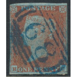 GREAT BRITAIN - 1851 1d red-brown QV, plate 131, RC, blue cancel – SG # 8 (BS91xb)