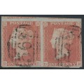 GREAT BRITAIN - 1853 1d red-brown QV, plate 168, DG+DH pair, used – SG # 8 GREAT BRITAIN - 1853 1d red-brown QV, plate 168, DG+DH pair, used – SG # 8