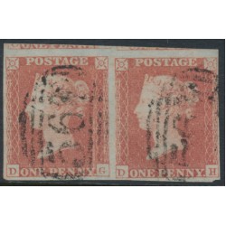 GREAT BRITAIN - 1853 1d red-brown QV, plate 168, DG+DH pair, used – SG # 8 GREAT BRITAIN - 1853 1d red-brown QV, plate 168, DG+DH pair, used – SG # 8