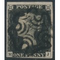 GREAT BRITAIN - 1840 1d black QV, plate 1b, MJ, used – SG # 2 (AS5) GREAT BRITAIN - 1840 1d black QV, plate 1b, MJ, used – SG # 2 (AS5)