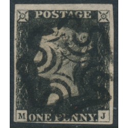GREAT BRITAIN - 1840 1d black QV, plate 1b, MJ, used – SG # 2 (AS5)