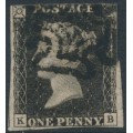 GREAT BRITAIN - 1840 1d black QV, plate 9, KB, used – SG # 2 (AS57) GREAT BRITAIN - 1840 1d black QV, plate 9, KB, used – SG # 2 (AS57)