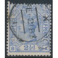 GREAT BRITAIN - 1881 2½d blue QV, crown watermark, plate 21, used – SG # 157 GREAT BRITAIN - 1881 2½d blue QV, crown watermark, plate 21, used – SG # 157