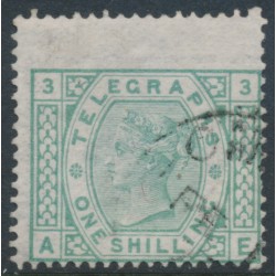 GREAT BRITAIN - 1876 1/- green QV Telegraph stamp, plate 3, used – SG # T8