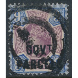 GREAT BRITAIN - 1888 9d dull purple/blue QV o/p GOVT PARCELS, used – SG # O67