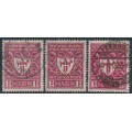 GERMANY - 1922 1¼Mk Industry, the three listed shades, used – Michel # 199a+199c+199d