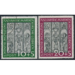 WEST GERMANY / BRD - 1951 Marienkirche in Lübeck set of 2, used – Michel # 139-140