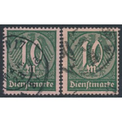 GERMANY - 1921 10Mk green Official, both listed shades, used – Michel # D68a+D68b