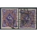 GERMANY - 1922 20Mk Posthorn, thick & thin numerals, used – Michel # 207P+207W