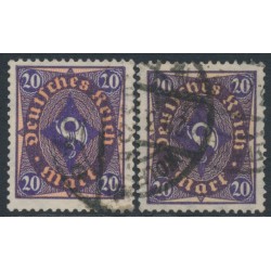 GERMANY - 1922 20Mk Posthorn, thick & thin numerals, used – Michel # 207P+207W