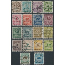 GERMANY - 1923 Hyperinflation Numerals set of 18, used – Michel # 313A-330A GERMANY - 1923 Hyperinflation Numerals set of 18, used – Michel # 313A-330A