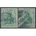 GERMANY - 1905 5pf green Germania, both listed shades, used – Michel # 85Ia+85Ib