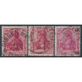 GERMANY - 1915 10pf red Germania, three listed shades, used – Michel # 86IIa+86IIc+86IId