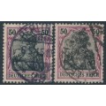 GERMANY - 1915 50pf purple/black Germania, both shades, used – Michel # 91IIx+91IIy