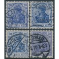 GERMANY - 1915 20pf blue Germania, the four listed shades, used – Michel # 87IIa-87IId