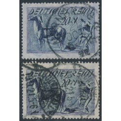 GERMANY - 1921 20Mk blue Horse, both listed shades, used – Michel # 176a+176b