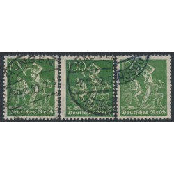GERMANY - 1922 100pf Miners, the three listed shades, used – Michel # 187a+187b+187c