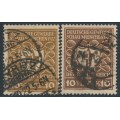 GERMANY - 1922 10Mk brown Industry, both listed shades, used – Michel # 203a+203b