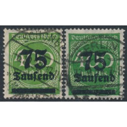 GERMANY - 1923 75Tausend on 400Mk green, both listed shades, used – Michel # 287a+287b