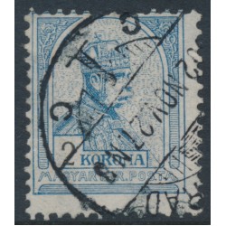 HUNGARY - 1901 2Kr grey-blue/black Emperor, perf. 12:11½, crown in circle watermark, used – Michel # 68A HUNGARY - 1901 2Kr grey-blue/black Emperor, perf. 12:11½, crown in circle watermark, used – Michel # 68A