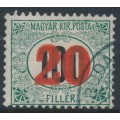 HUNGARY - 1915 20f on 100f green/black Postage Due, crown watermark, used – Michel # P35 HUNGARY - 1915 20f on 100f green/black Postage Due, crown watermark, used – Michel # P35