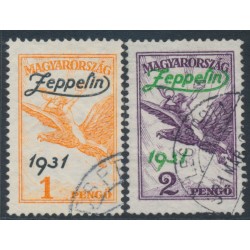 HUNGARY - 1931 1P orange & 2P violet Turul airmail o/p Zeppelin, used – Michel # 478-479 HUNGARY - 1931 1P orange & 2P violet Turul airmail o/p Zeppelin, used – Michel # 478-479