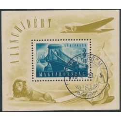 HUNGARY - 1948 3Ft+18Ft blue-green Chain Bridge M/S, used – Michel # Block 13