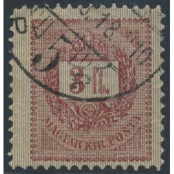 HUNGARY - 1888 3Ft purple/red on gold Envelope, used – Michel # 40A