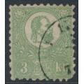 HUNGARY - 1871 3Kr green Emperor Franz Josef (lithographed), used – Michel # 2 HUNGARY - 1871 3Kr green Emperor Franz Josef (lithographed), used – Michel # 2