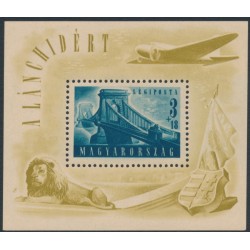 HUNGARY - 1948 3Ft+18Ft blue-green Chain Bridge M/S, MNH – Michel # Block 13