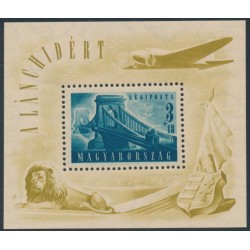 HUNGARY - 1948 3Ft+18Ft blue-green Chain Bridge M/S, MNH – Michel # Block 13