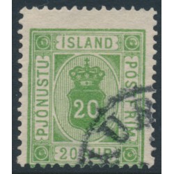 ICELAND - 1876 20a yellow-green Numeral, perf. 14:13½, ÞJÓNUSTU, used – Facit # TJ8c
