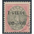 ICELAND - 1902 4a red/grey Numeral, perf. 12¾, o/p Í GILDI ’02-‘03, inverted watermark, used – Facit # 50v8