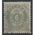 ICELAND - 1895 6aur greenish grey Numeral, perf. 14:13½, used – Facit # 11e