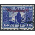 ICELAND - 1930 15a blue Althing, o/p ÞJÓNUSTUMERKI, used – Facit # TJ63