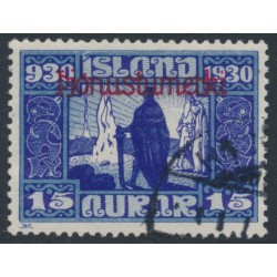 ICELAND - 1930 15a blue Althing, o/p ÞJÓNUSTUMERKI, used – Facit # TJ63
