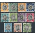 ICELAND - 1920 3a to 1Kr King Christian X ÞJÓNUSTU (Officials) set of 11, used – Facit # TJ42-TJ52