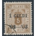 ICELAND - 1902 5a brown ÞJÓNUSTU, perf. 14:13½, o/p Í GILDI ’02-‘03, used – Facit # TJ16b