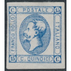 ITALY - 1863 15c blue King Vittorio Emmanuele II, imperf., type I, MNG – Michel # 15I